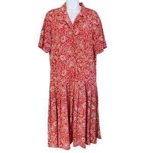 Liz Claiborne 90’s Floral Midi Dress Drop Waist XL Red Retro Phoebe Buffay Boho